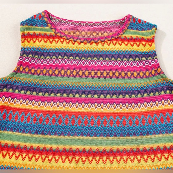 NWT Multicolored Ethnic Wavy Pattern Round Neck Sleeveless Tank Top S M L X L - Picture 9 of 13